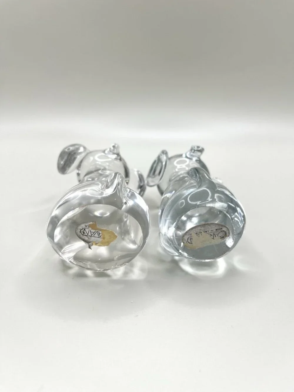 Vintage Caravan Art Glass Dog Figurines Pair Taiwan ROC Clear Mid Century Retro